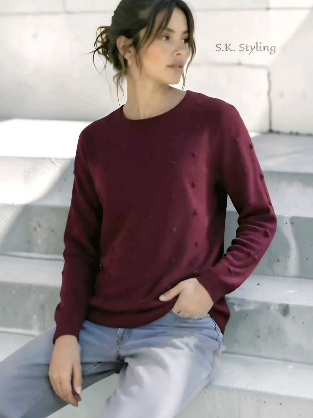Apt. 9 Popcorn Sweater Pullover Long Sleeve Acrylic Burgundy Women’s size Large